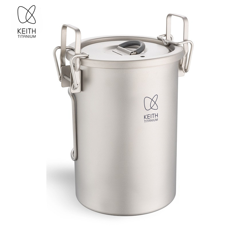 Camping Cooking Kitchen - KEITH 純チタン製 炊飯クッカー 900ml 超軽量 折りたたみハンドル