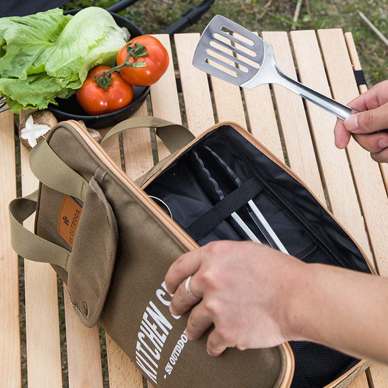 Camping Cooking Set Stainless Steel - 8 個キャンプキッチン調理器具セットポータブルバッグアウトドア旅行用品収納バッグステンレス鋼調理セットバーベキューピクニック用