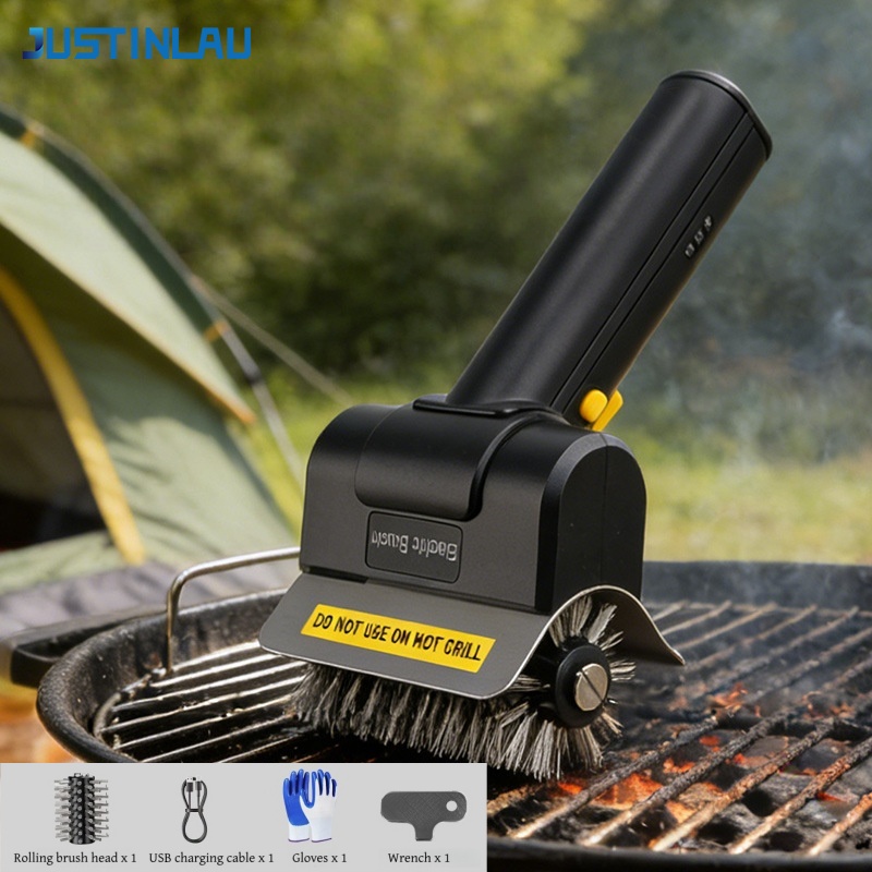 Camping Cooking Device - JUSTINLAU 電気グリルブラシ 汚れ除去ブラシ 充電式ワイヤレスBBQネットクリーナーブラシ キャンプ＆ピクニック用