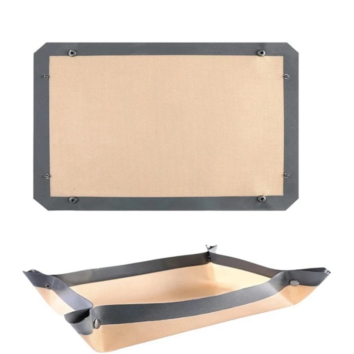Camping Cooking Mat - シリコン製ベーキングマット、バックル付き、漏れ防止、ノンスティック、オーブンマット、スナップボタンコーナー、フォームトレイ、高温対応ベーキングシート（クッキー用）