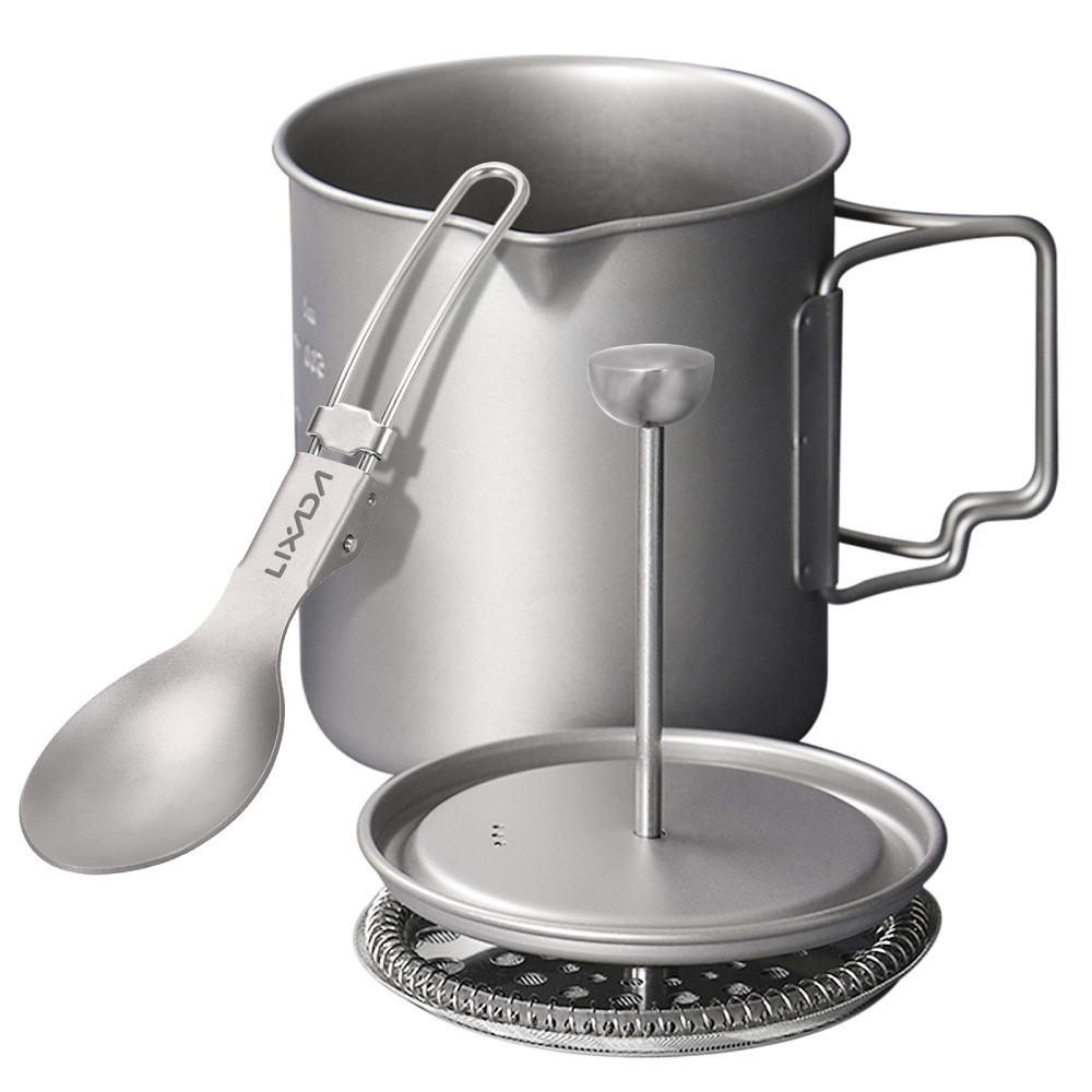 Camping Cooking Set Stainless Steel - Lixada-キャンプ用の折りたたみ式チタンスプーンカップ,コーヒーメーカー,フランス製プレスカップ,750ml