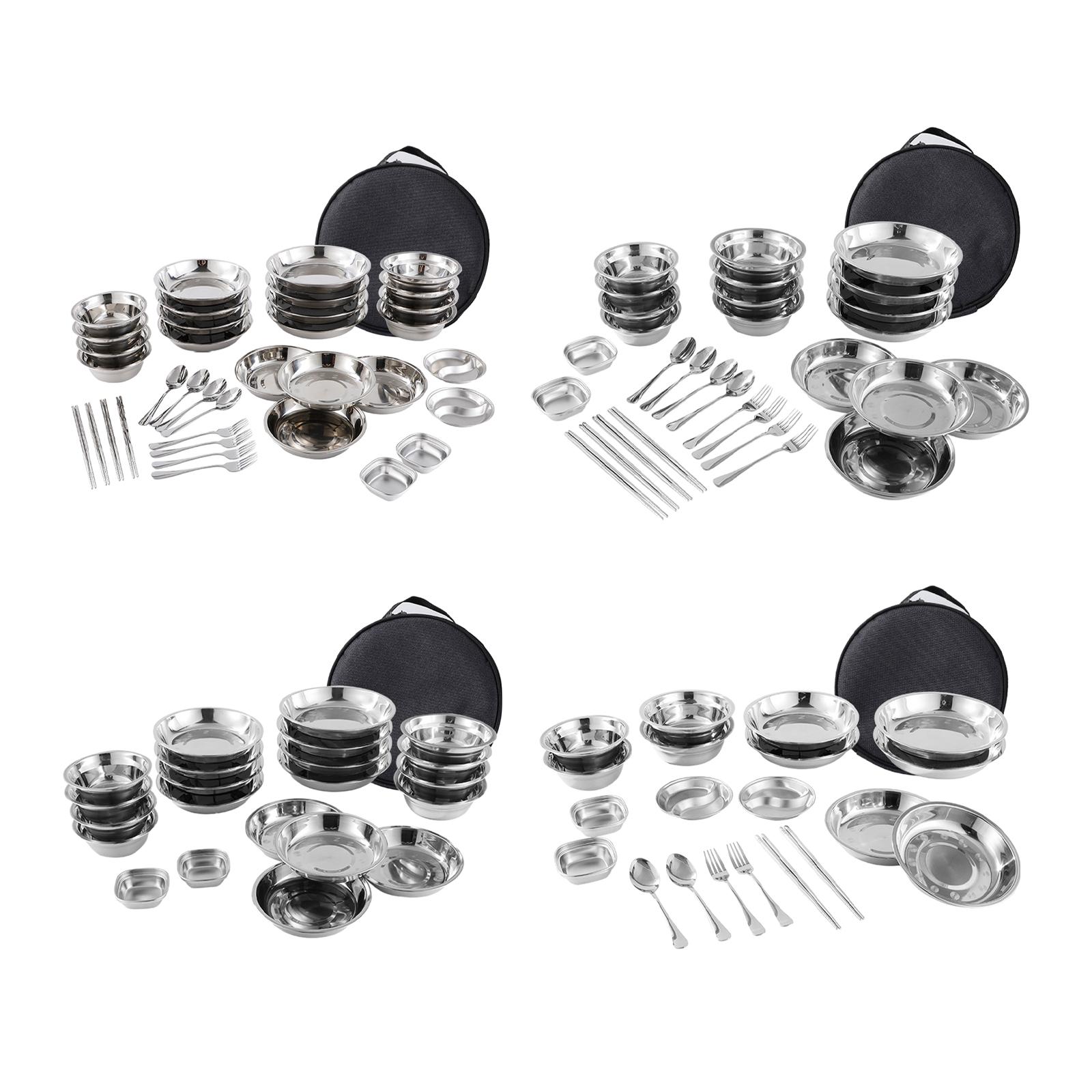 Camping Cooking Set For 4 - ステンレス製カトラリーセット、プレートとボウル、キャンプ用品、皿、旅行、バーベキュー、ビーチ、バックパッキング