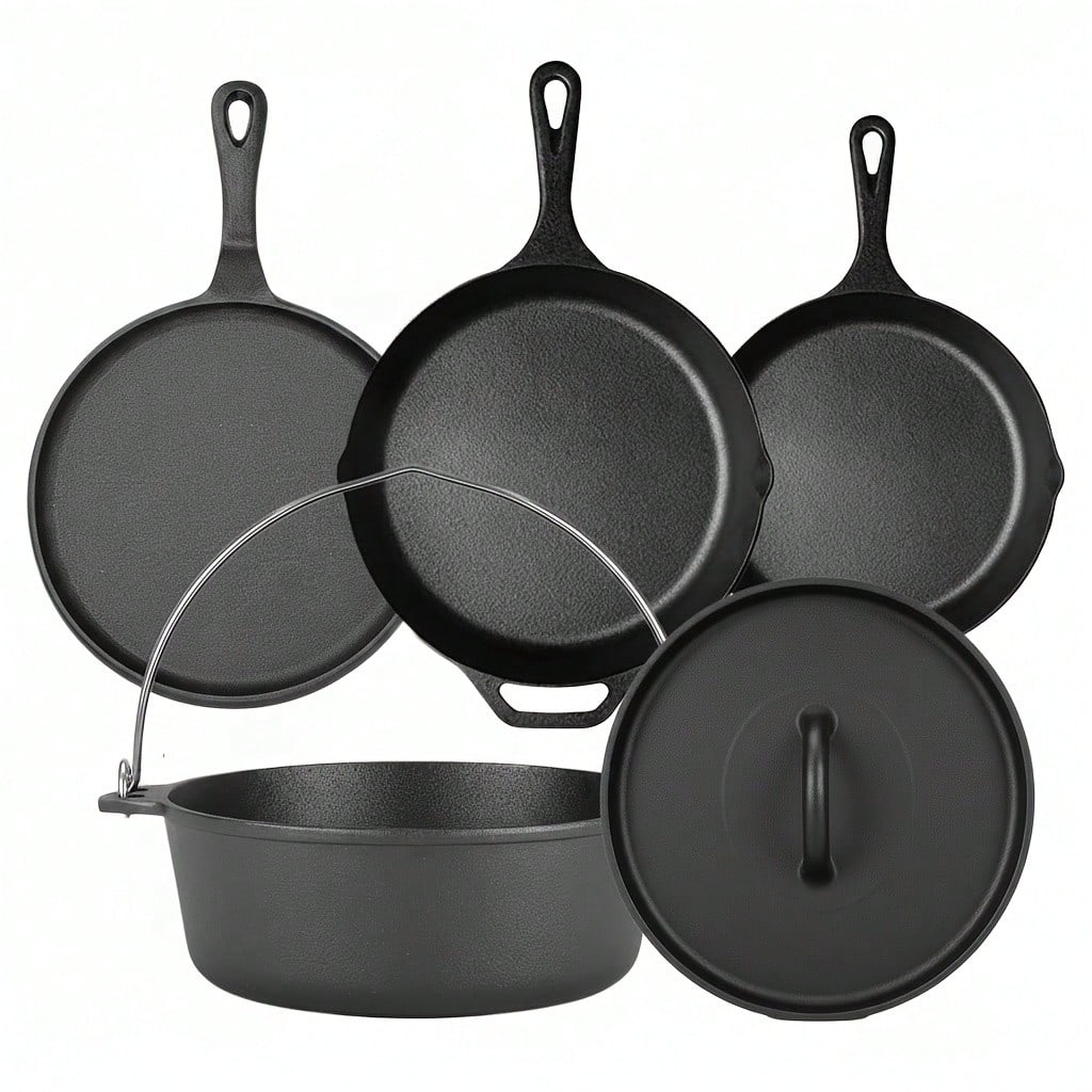 Camping Cooking Ovens - PACILACK 鉄製鍋フライパンセット、4点セット（スキレット、グリドル、ダッチオーブン付き）、BBQやアウトドア料理に最適なキャンプ必需品 sh260818103571556071508