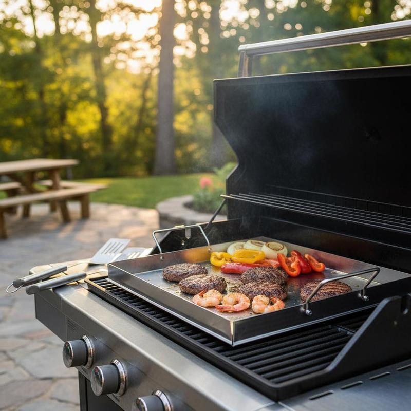 Camping Cooking Pan - ユニバーサルフラットトップグリドル 18x16インチ キャンプ、テールゲーティングパーティー用、長方形ホットプレート ファミリー調理器具 内蔵ハンドル ガスグリルアタッチメント