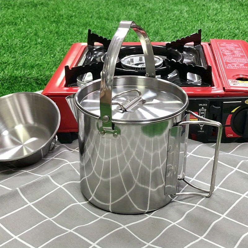 Camping Cooking Set Stainless Steel - 1PC コンパクトでポータブル 1.2L 屋外スチールケトル キャンプ ピクニックやハンギング