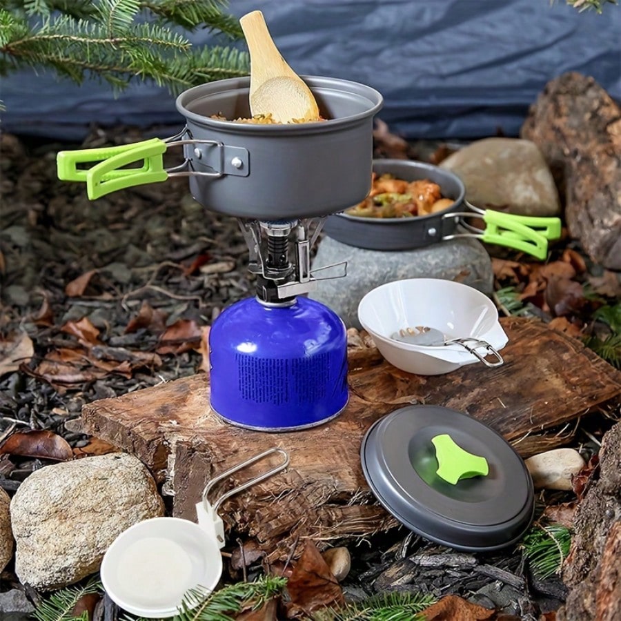 Camping Cooking Set Stainless Steel - キャンプ用調理セット：収納バッグ付きポータブル食器鍋＆アウトドアキャンプアクセサリー - バックパッキングギアに最適！
