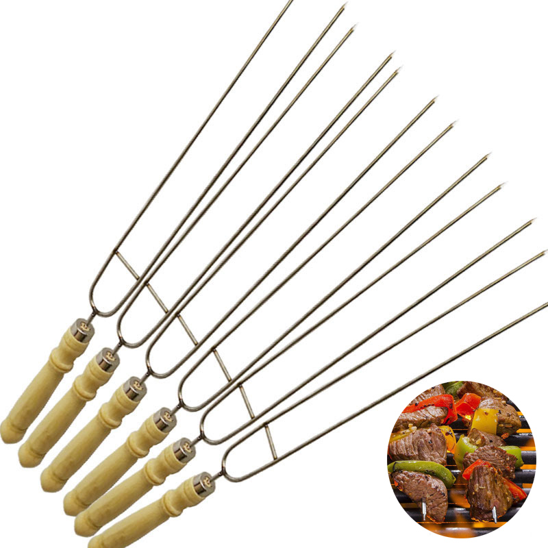 Camping Cooking Set For 4 - キャンプ用ステンレス鋼グリルスティック,調理用肉フォーク,木製ハンドル針,屋外バーベキューツール,39cm, 15インチ,4個,6個,12個