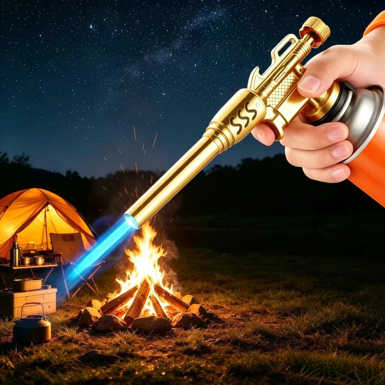 Camping Cooking Flame - 最大6インチの大型炎を出す、耐熱性のライター。最高温度2372度。 ° F キッチン用リフィル式トーチライター - 携帯用金属製、火傷防止機能付きトーチライター、キャンプ用