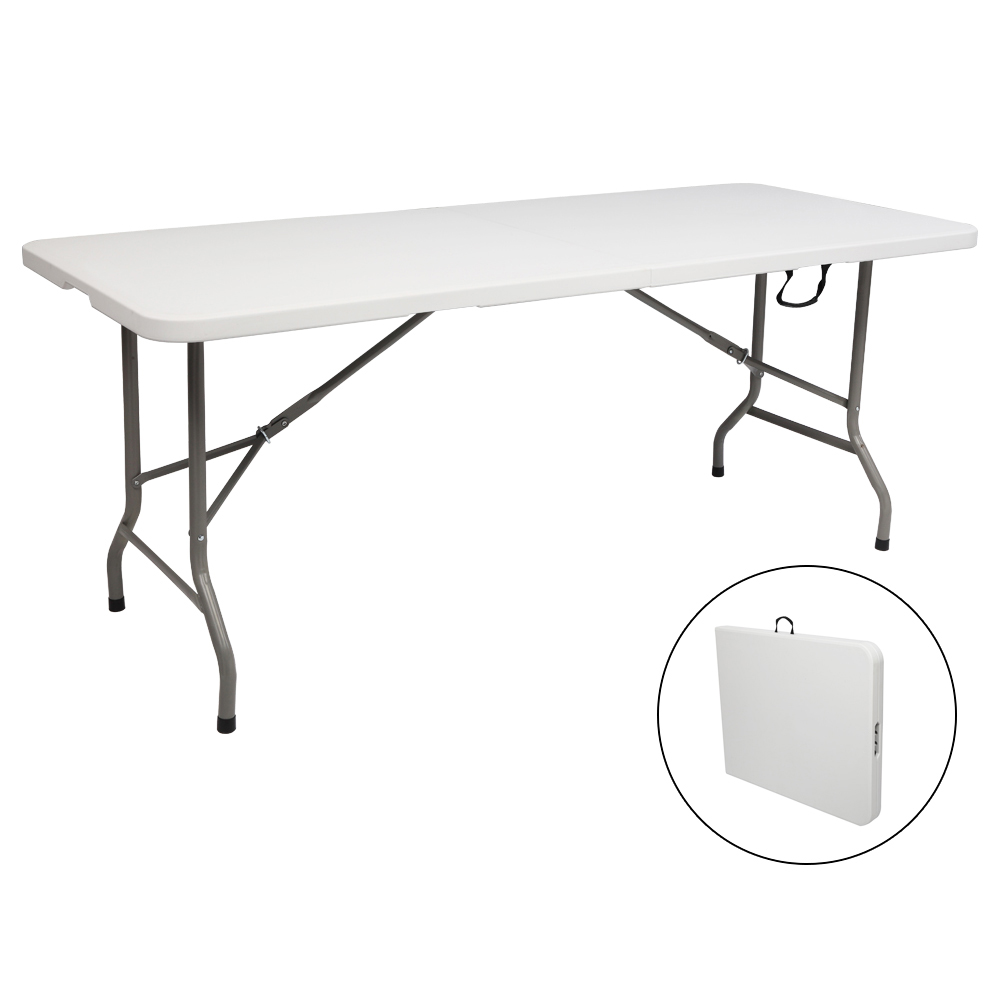 Camping Cooking Table Foldable - 屋外パティオ折りたたみ式長方形ダイニングテーブル、頑丈で安定した構造、簡単に折りたたみ可能で持ち運びやすいデザイン、耐候性のある多機能ロングテーブル、庭、裏庭、ピクニック、パーティー、キャンプ、家庭、屋外レジャー用
