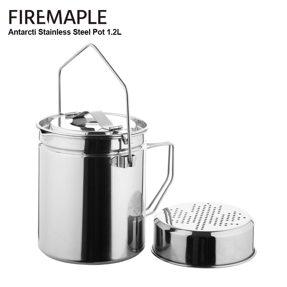 Camping Cooking Set Stainless Steel - Fire-maple 1.2lステンレス鋼スチーマーポット、ロック可能な蓋付きアンタクティブビークラフトポットハイキングキャンプ用木製調理器具セット