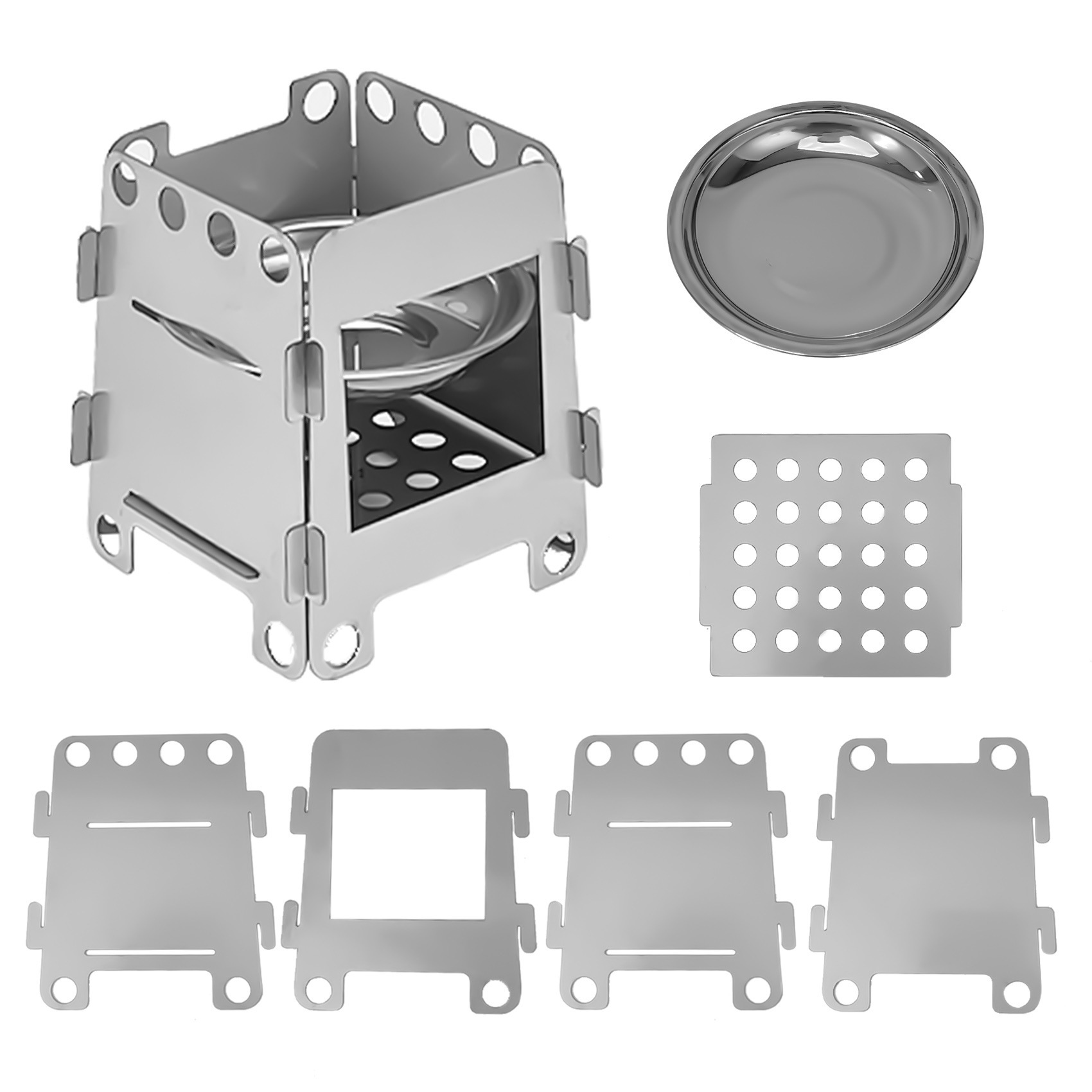 Camping Cooking Alcohol - ポータブルアルコール/薪ストーブ、ステンレス製折りたたみ式キャンプストーブ、バックパッキング用調理グリル、緊急加熱用