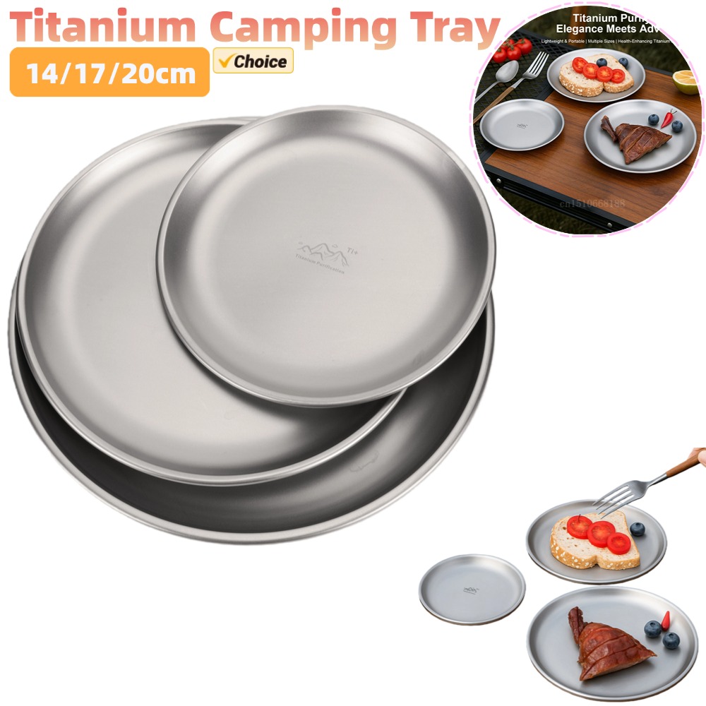 Camping Cooking Set For 4 - 14/17/20 センチメートルチタンキャンププレート 1/3 個キャンプセットキャンププレートフルーツサラダトレイチタンピクニック用品アウトドア用品