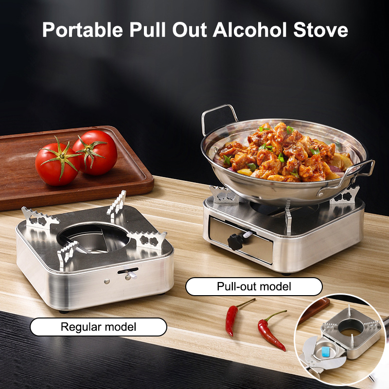 Camping Cooking Alcohol - ミニアルコールストーブ ステンレス製 引き出し式 キャンプストーブ 火力調整可能 アウトドア