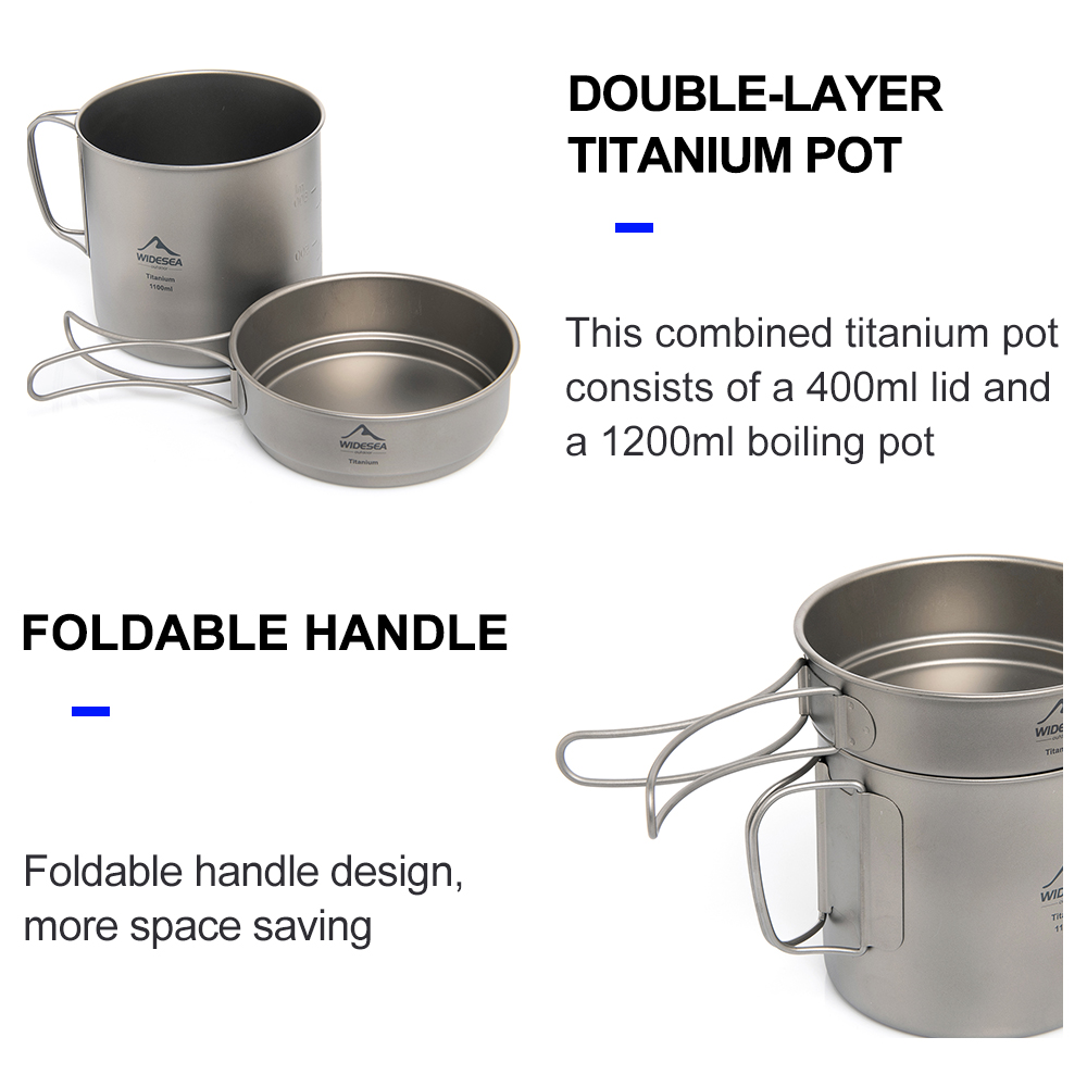 Widesea 超軽量チタンキャンプポット 1100ml 折 - Camping Cooking Set Stainless Steel のレビューと価格