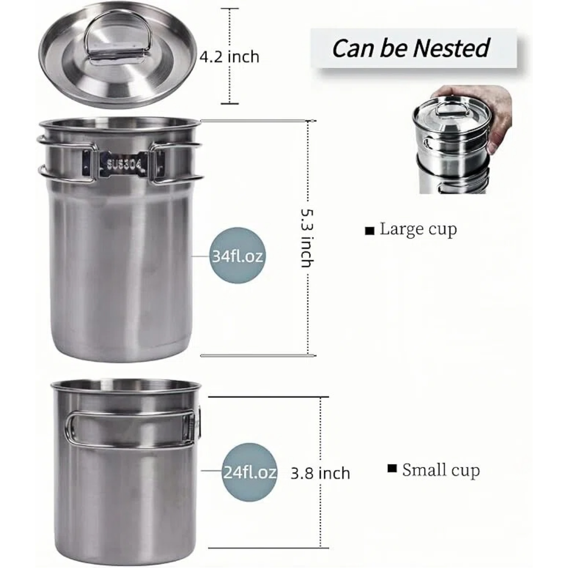 折りたたみ式キャンプカップマグカップキャンプポット調理器具3 - Camping Cooking Set Stainless Steel のレビューと価格