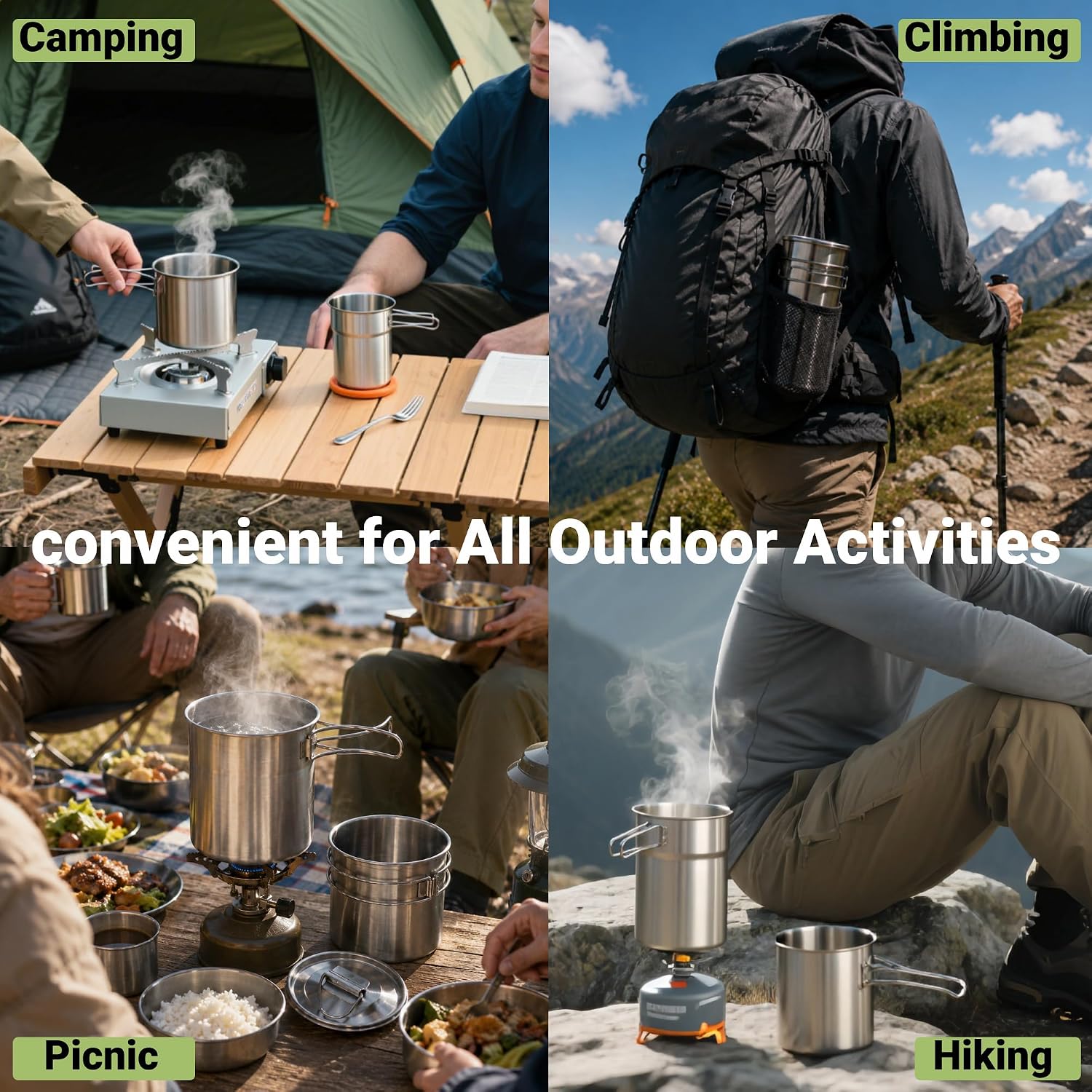 折りたたみ式キャンプカップマグカップキャンプポット調理器具3 - Camping Cooking Set Stainless Steel のレビューと価格