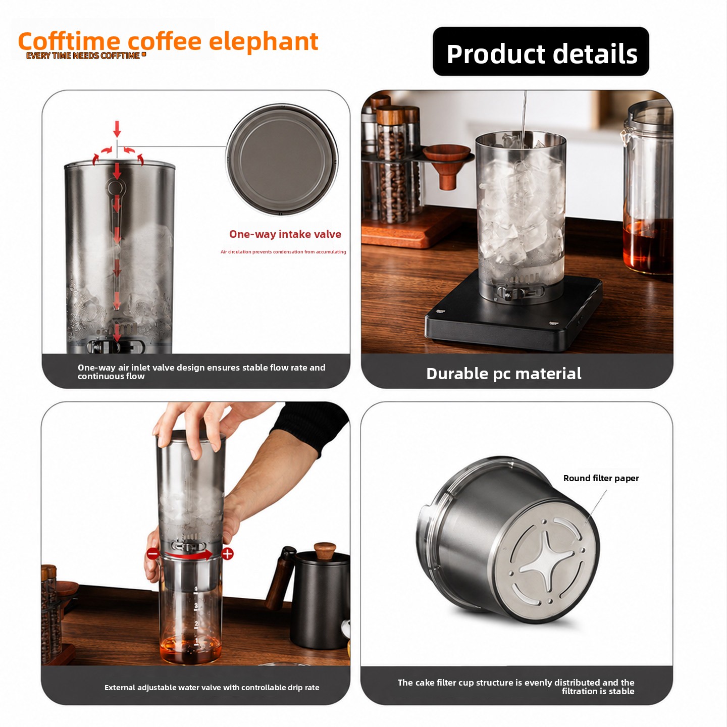 450ml コールドブリューコーヒーメーカー、アイスドリップ - Camping Cooking Gear のレビューと価格