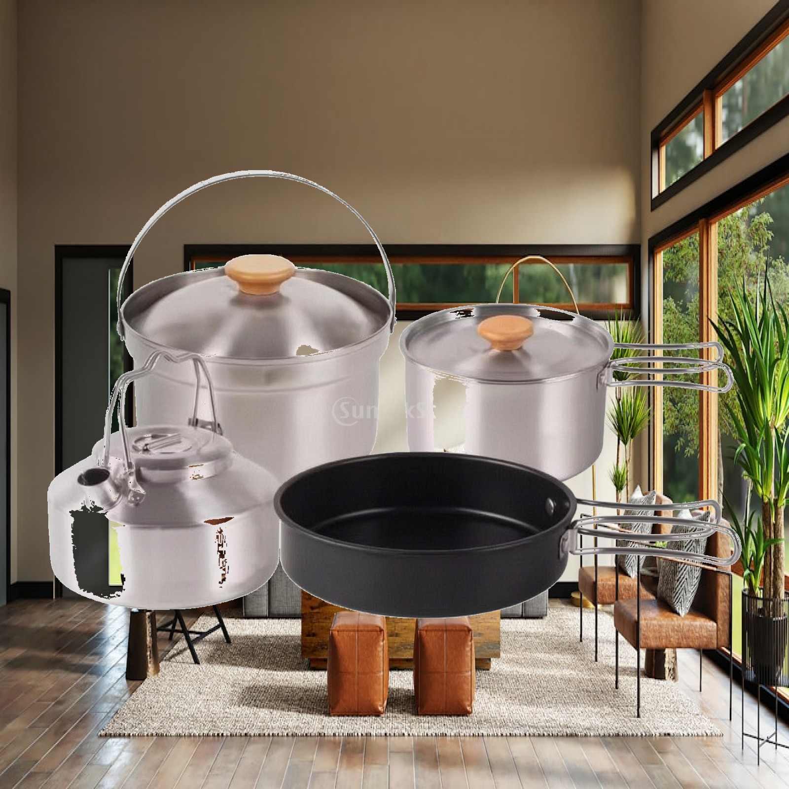 4ピースステンレス製キャンプ調理セット、ネスティング式キャン - Camping Cooking Set For 4 のレビューと価格