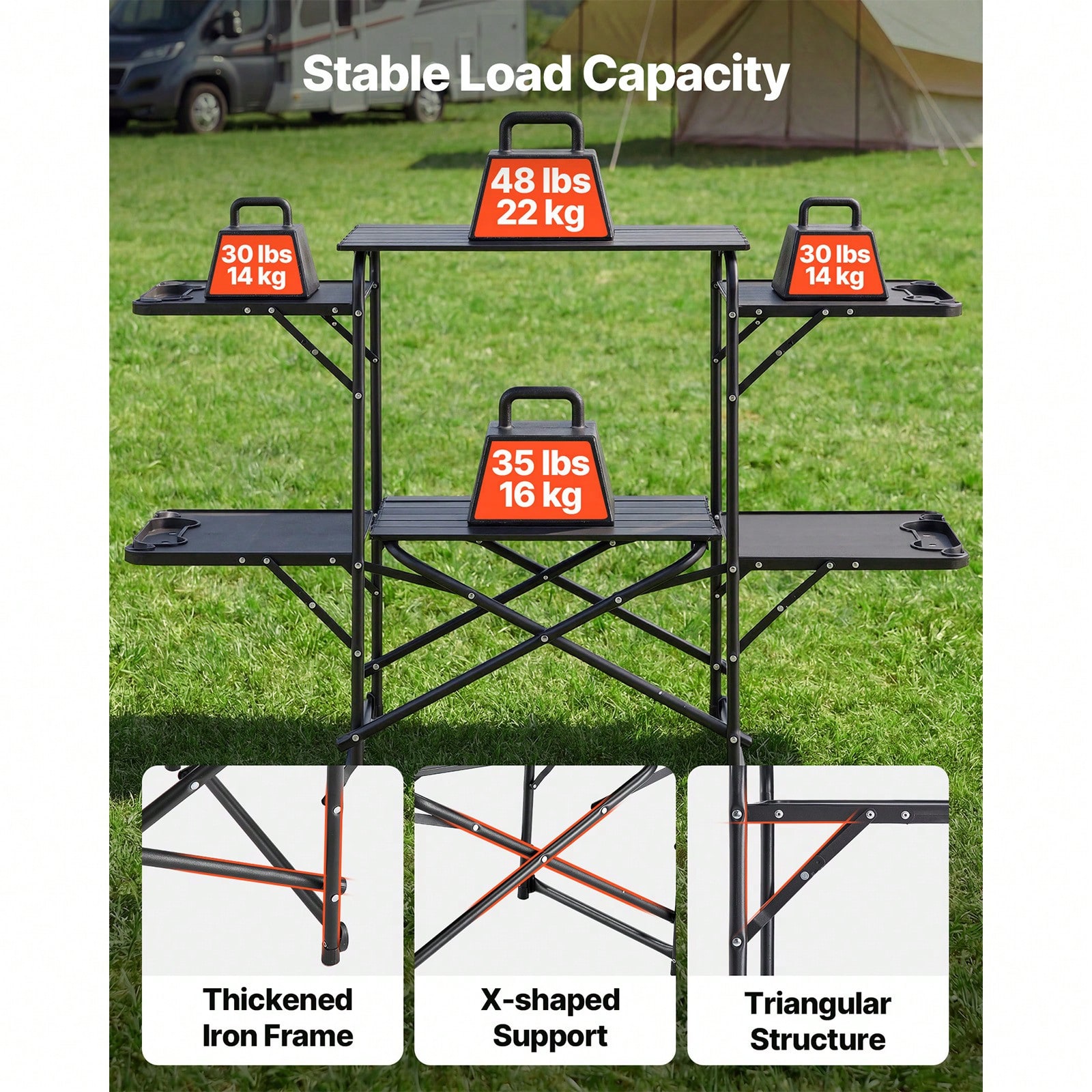 キャンプ用キッチンテーブル、スリム折りたたみクックステーショ - Camping Cooking Kitchen のレビューと価格
