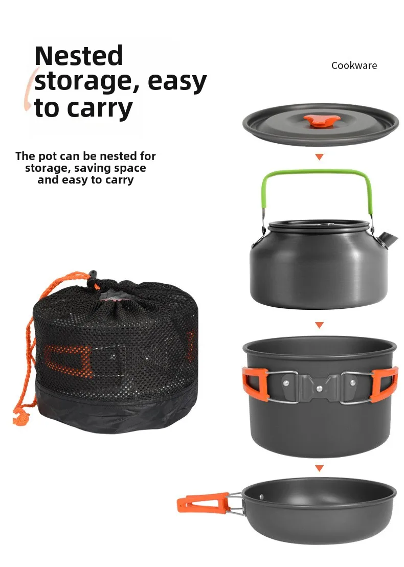 DS-308 アウトドア大容量調理キット、入れ子式で持ち運び - Camping Cooking Set Ds 308 のレビューと価格