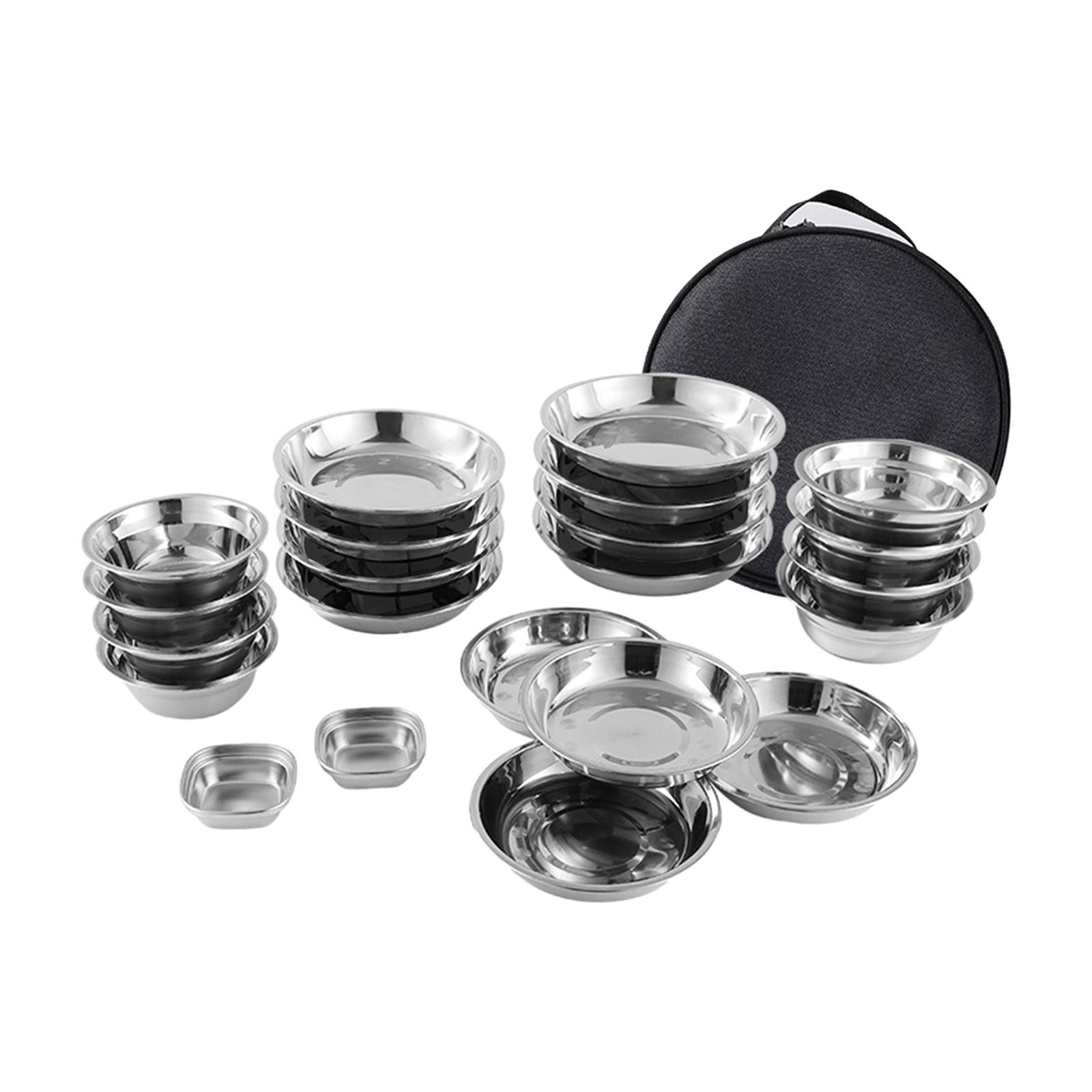 ステンレス製カトラリーセット、プレートとボウル、キャンプ用品 - Camping Cooking Set For 4 のレビューと価格