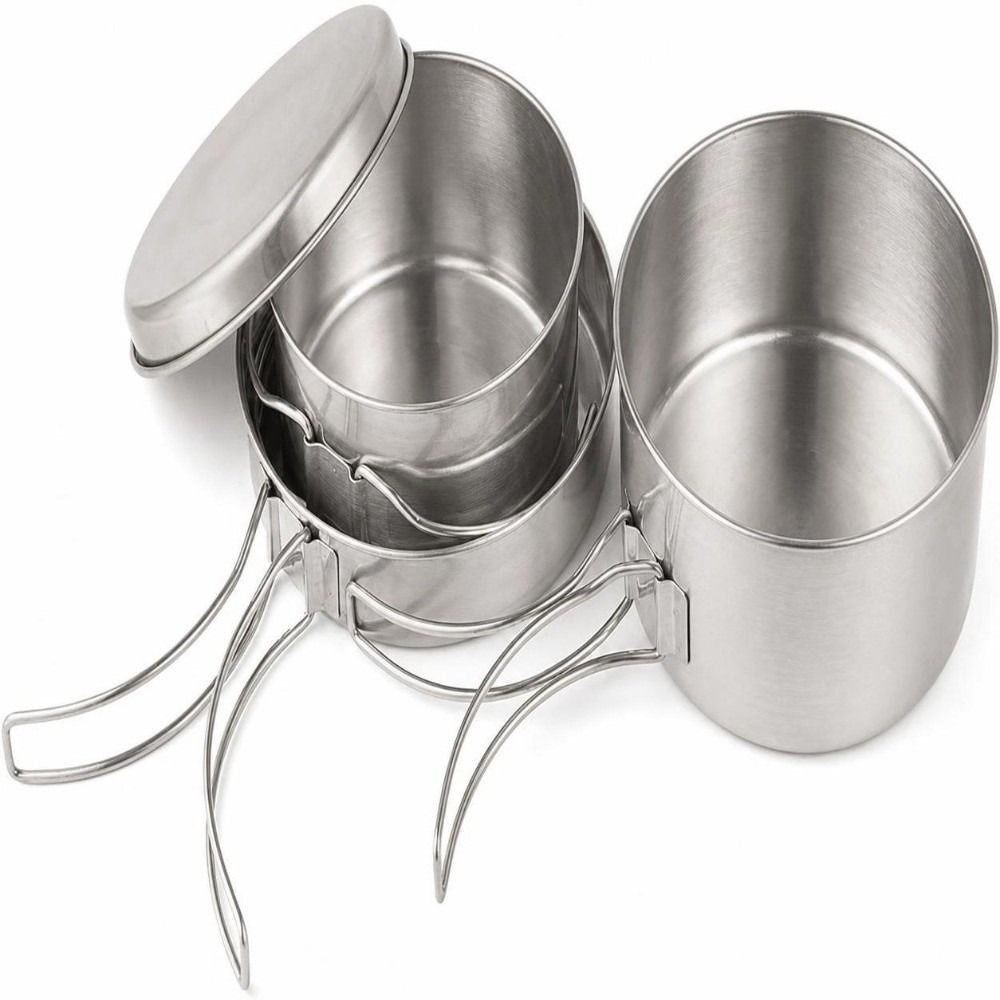 4点セット ポータブル ステンレス製 キャンプ用調理器具セッ - Camping Cooking Set Stainless Steel のレビューと価格