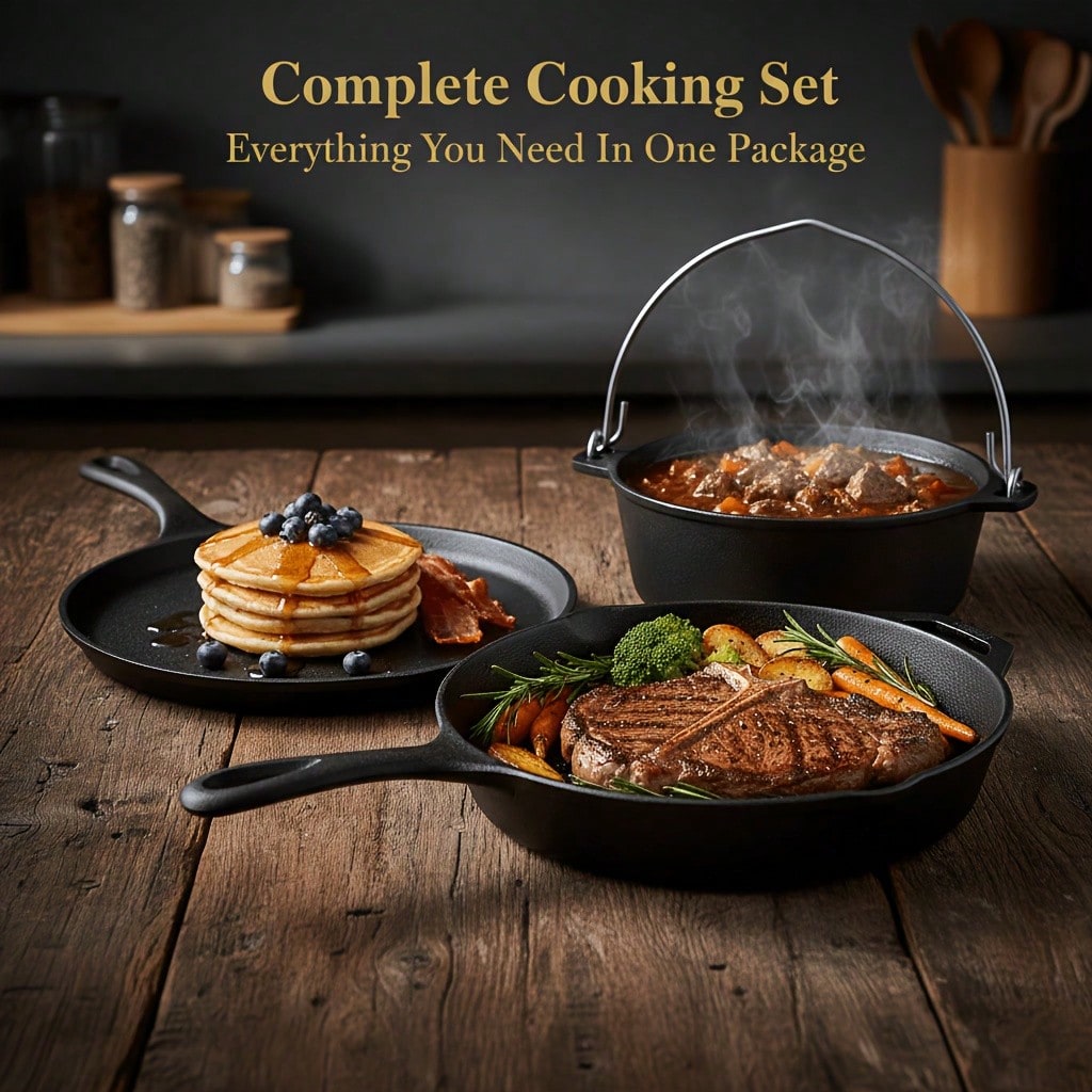 PACILACK 鉄製鍋フライパンセット、4点セット（スキレ - Camping Cooking Ovens のレビューと価格