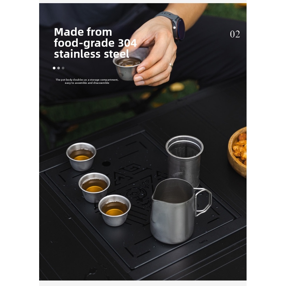 /304/ステンレス/製、携帯用ティーセット。フィルター付き - Camping Cooking Set For 4 のレビューと価格