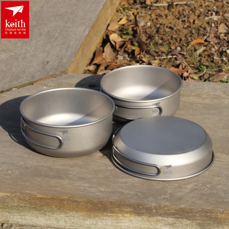 キース 3 個チタン調理器具パンボウルセット折りたたみハンド - Camping Cooking Set Stainless Steel のレビューと価格