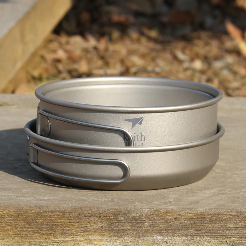 キース 3 個チタン調理器具パンボウルセット折りたたみハンド - Camping Cooking Set Stainless Steel のレビューと価格