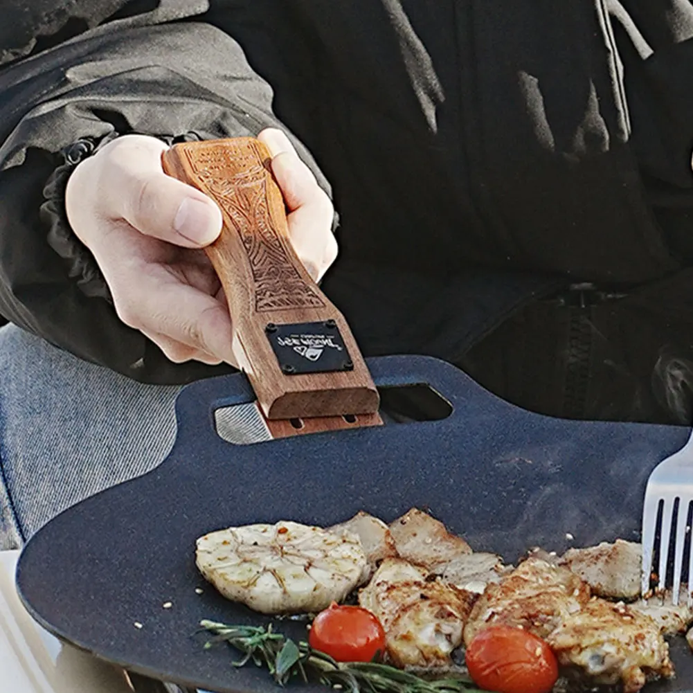 屋外用天然木製グリルパンハンドル、取り外し可能、耐熱性、火傷 - Camping Cooking Pan のレビューと価格