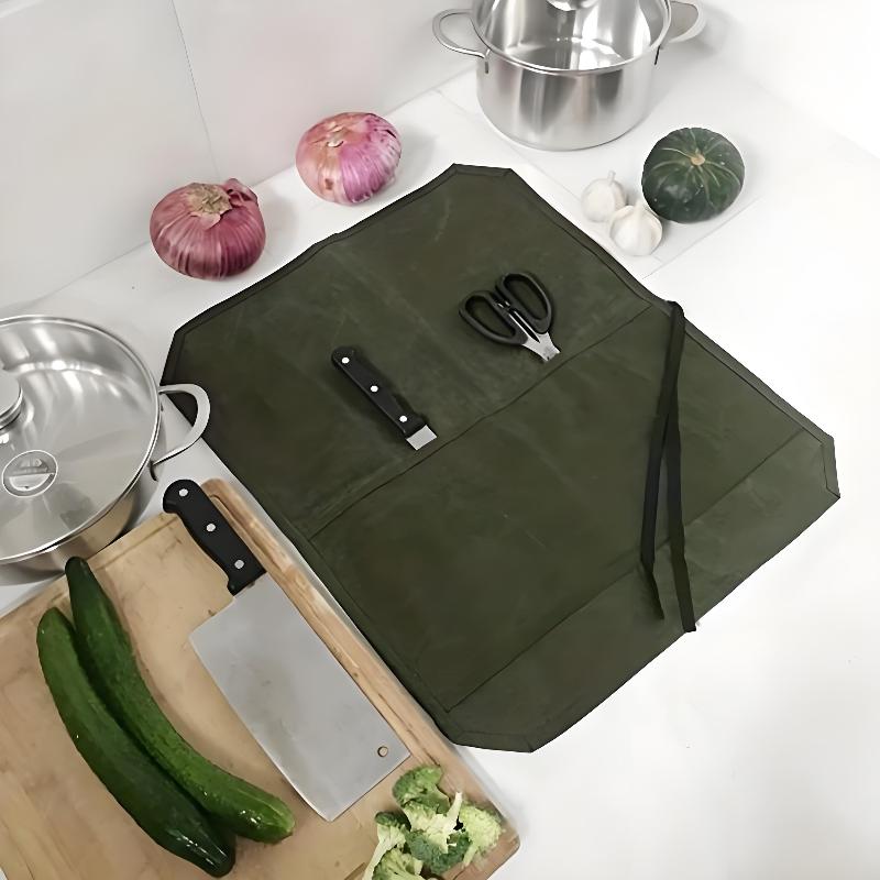 ワックスキャンバス製シェフナイフロール、複数の収納スロット、 - Camping Cooking Kitchen のレビューと価格