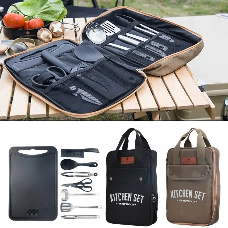 8点セット キャンプキッチン調理器具セット ポータブル屋外旅 - Camping Cooking Set Stainless Steel のレビューと価格