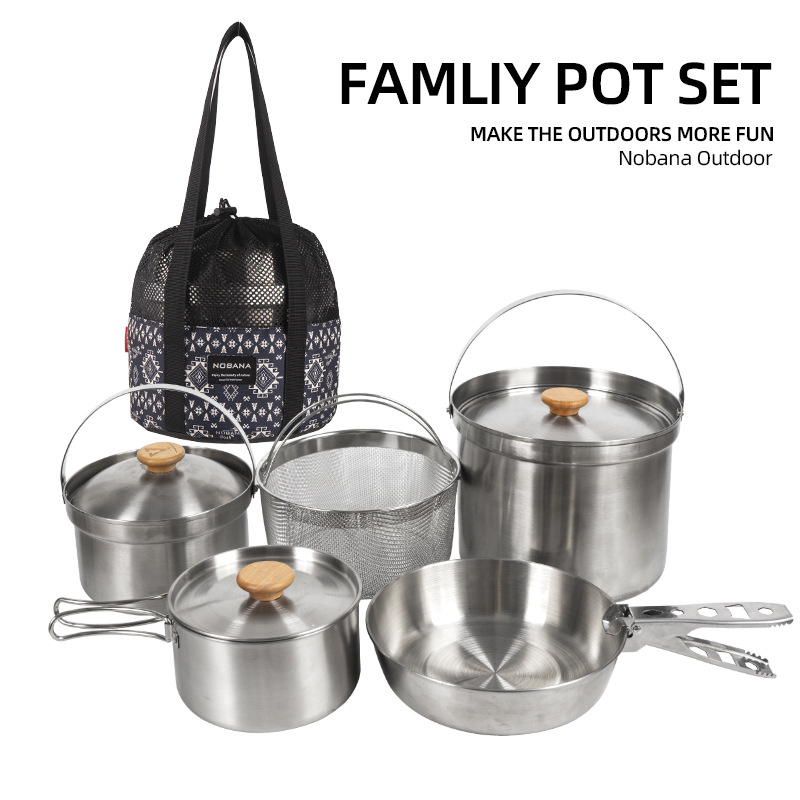 NOBANA 最新の屋外ステンレス鋼ポットセットキャンプファ - Camping Cooking Set Stainless Steel のレビューと価格