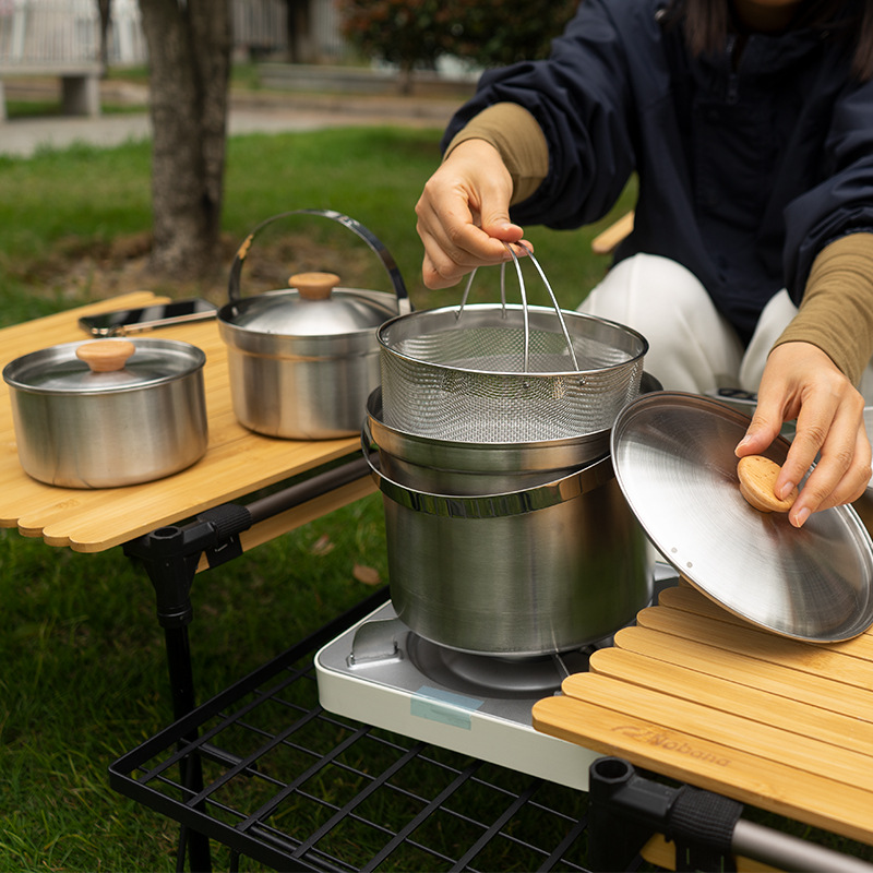 NOBANA 最新の屋外ステンレス鋼ポットセットキャンプファ - Camping Cooking Set Stainless Steel のレビューと価格