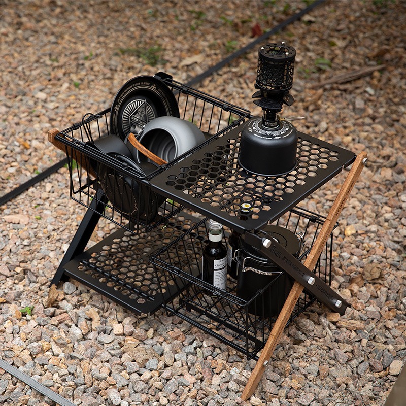 ポータブル折りたたみキャンプテーブルバスケット多層収納バスケ - Camping Cooking Kitchen のレビューと価格