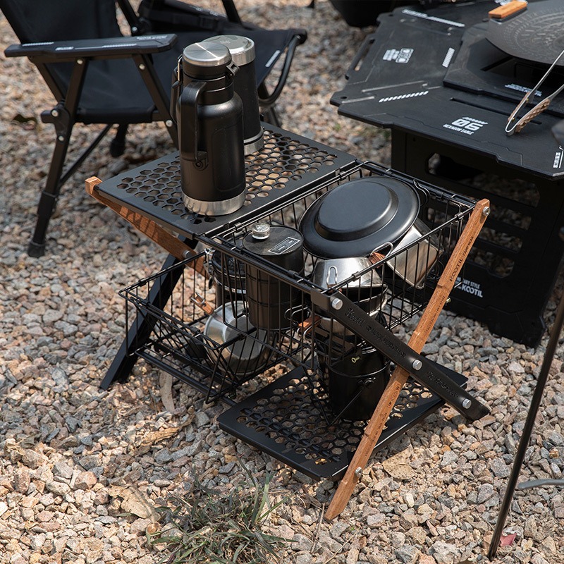 ポータブル折りたたみキャンプテーブルバスケット多層収納バスケ - Camping Cooking Kitchen のレビューと価格