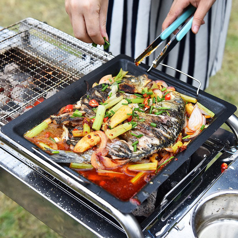 屋外用厚い四角グリルパン 2つのハンドル付き ポータブルノン - Camping Cooking Device のレビューと価格