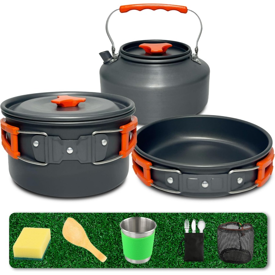 キャンプ用調理器具セット：35オンスの焦げ付き防止加工鍋＋5 - Camping Cooking Pan のレビューと価格