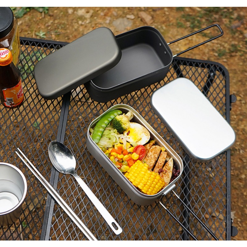 ハンドル付きアルミ製ランチボックス,お米料理用,加熱可能,持 - Camping Cooking Flame のレビューと価格