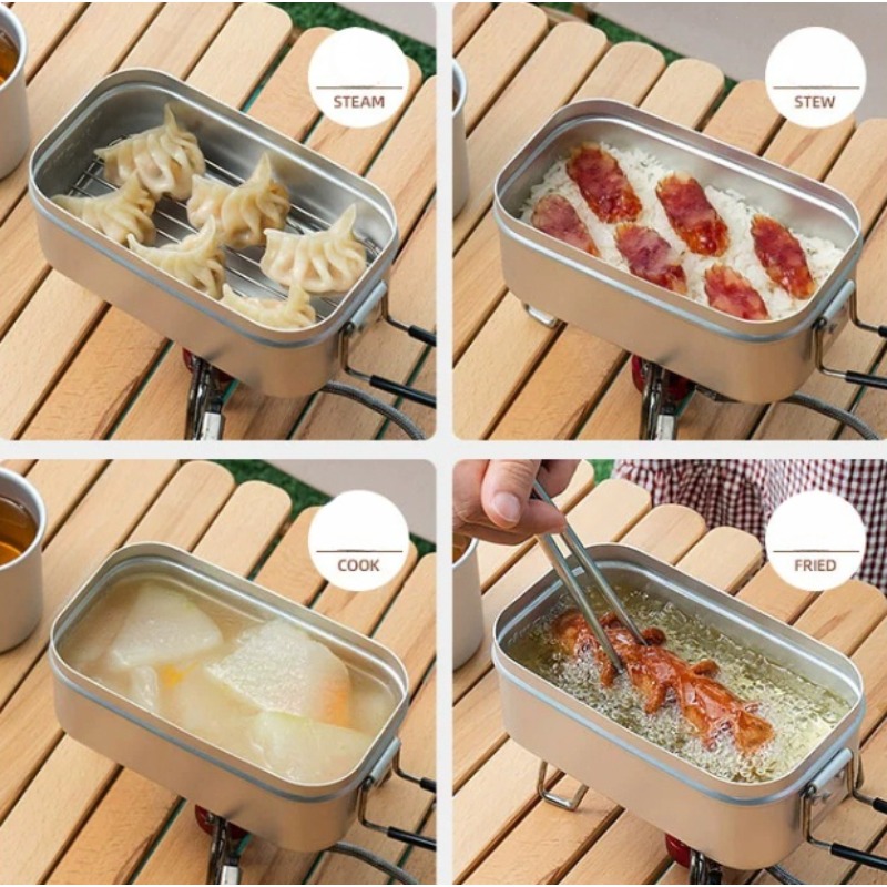 ハンドル付きアルミ製ランチボックス,お米料理用,加熱可能,持 - Camping Cooking Flame のレビューと価格