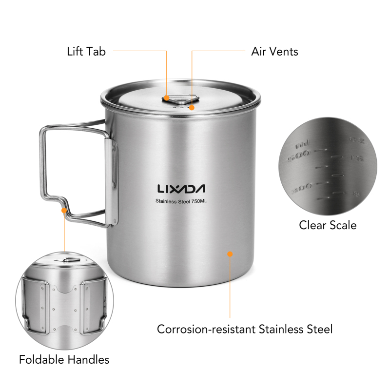 Lixada-折りたたみ式ハンドルと蓋付きステンレススチール - Camping Cooking Set Stainless Steel のレビューと価格
