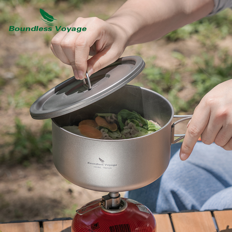 ふた付きのキャンプ用チタンポット,超軽量,屋外料理,単層,弁 - Camping Cooking Kitchen のレビューと価格