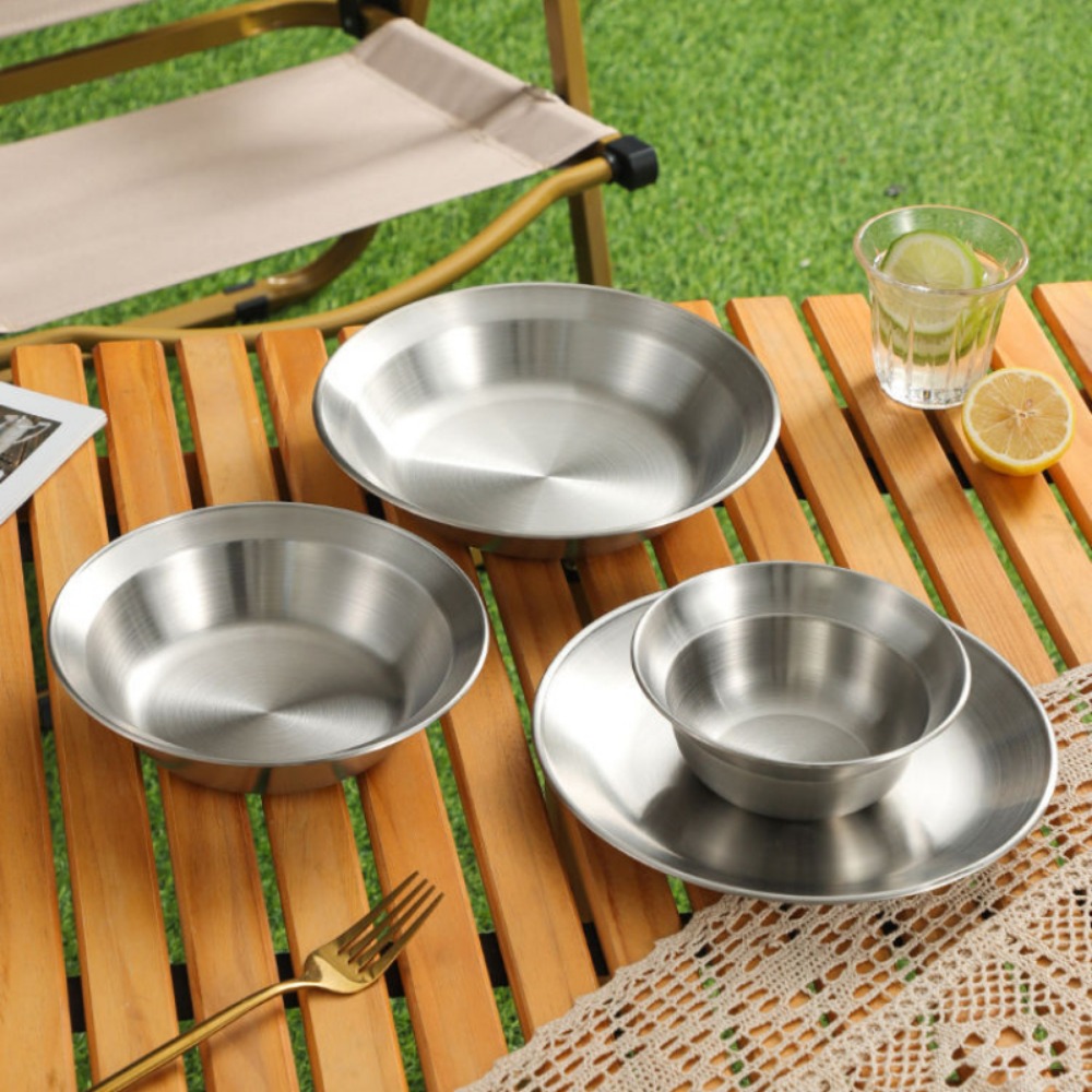 ステンレス製カトラリーセット、プレートとボウルのキャンプセッ - Camping Cooking Set For 4 のレビューと価格