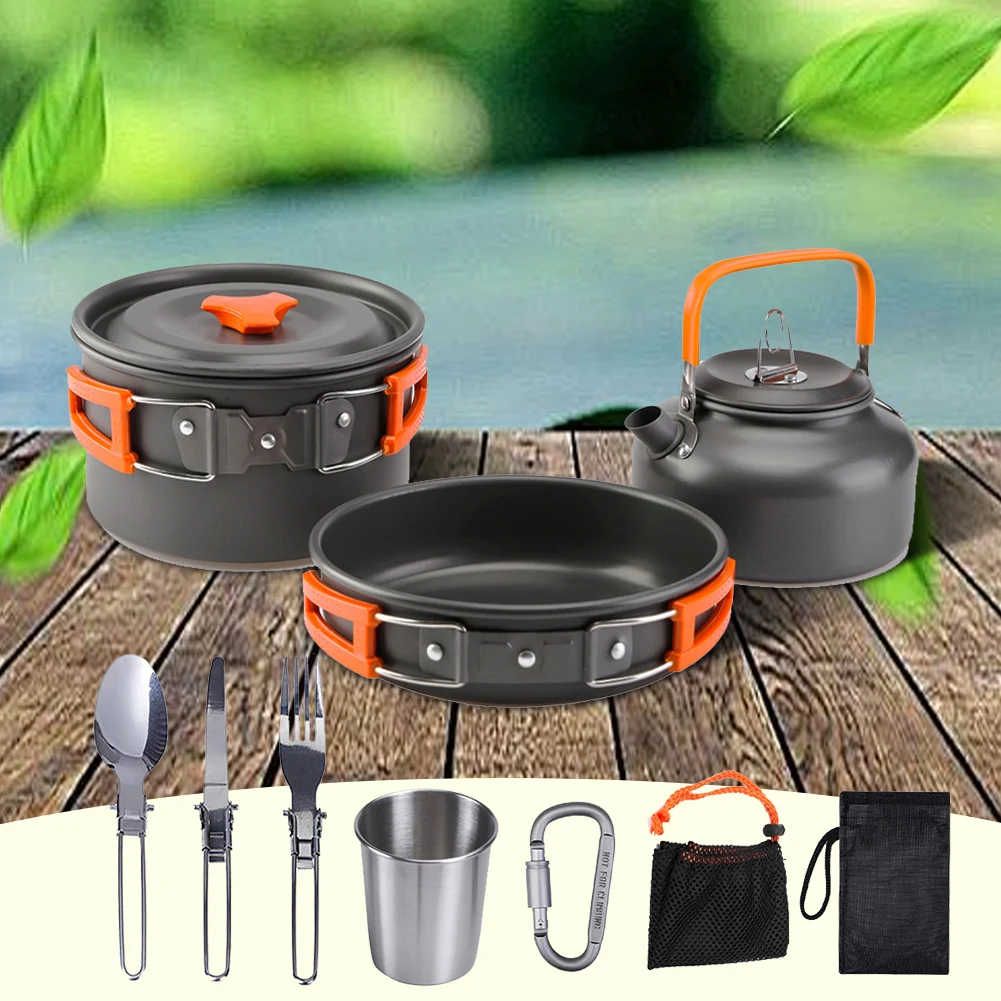キャンプ調理器具キット ケトル ポット パン クックセット  - Camping Cooking Set Stainless Steel のレビューと価格