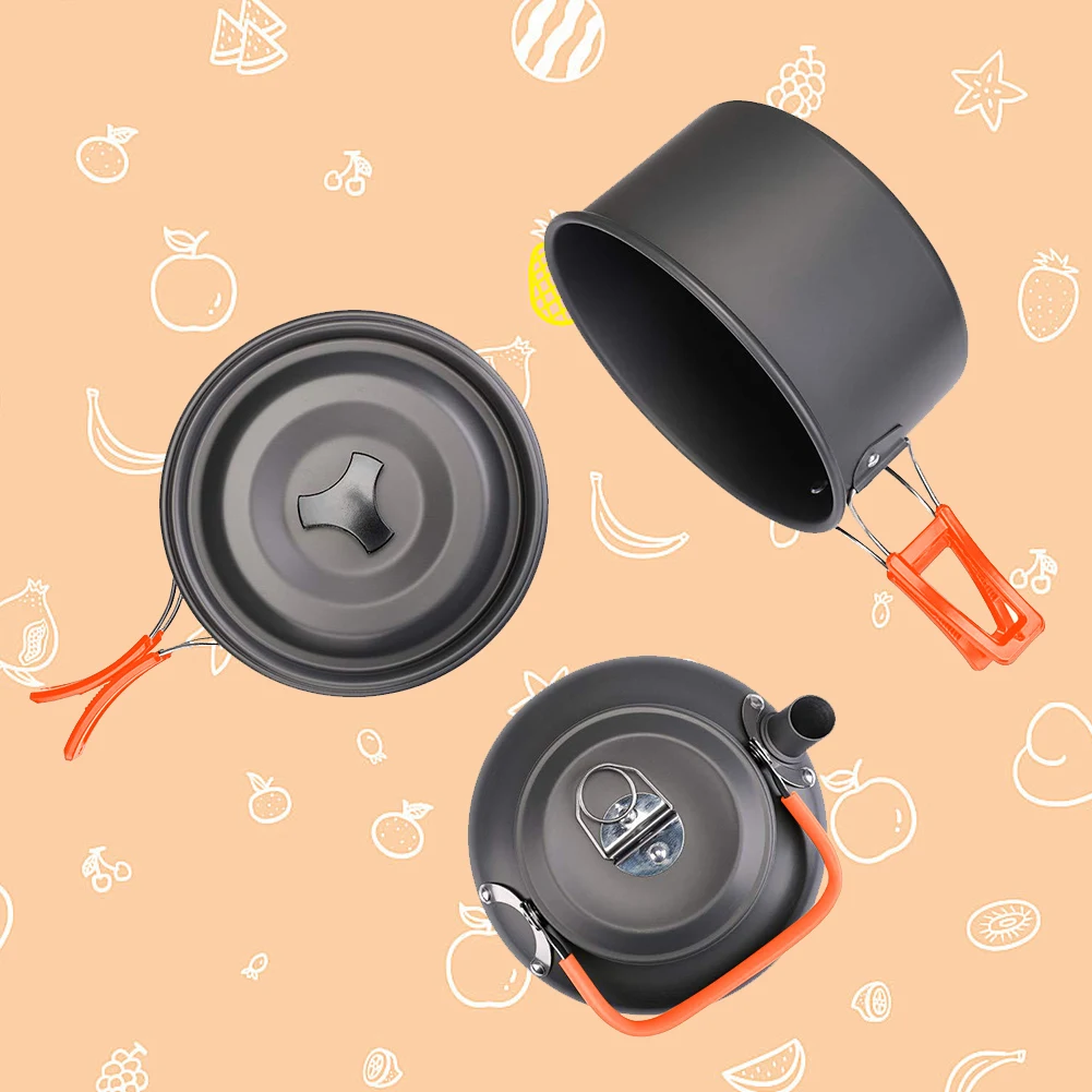 キャンプ調理器具キット ケトル ポット パン クックセット  - Camping Cooking Set Stainless Steel のレビューと価格