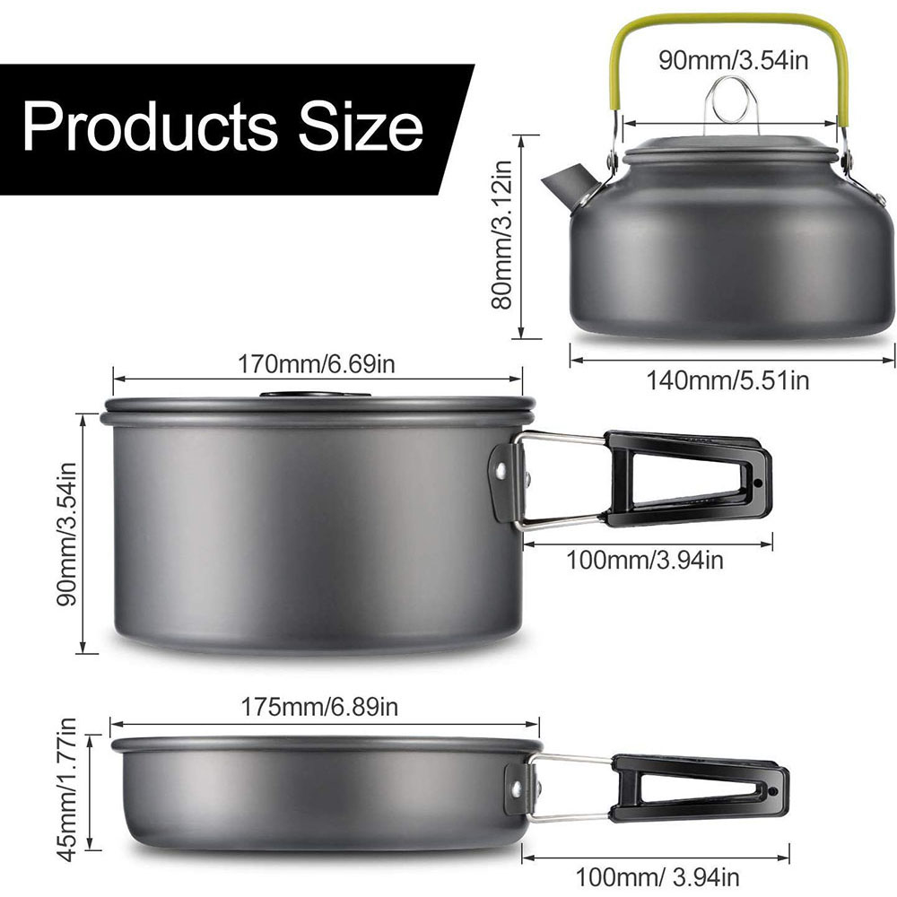 アルミ合金製のアウトドアキャンプ用調理器具セット、鍋にこびり - Camping Cooking Set For 4 のレビューと価格