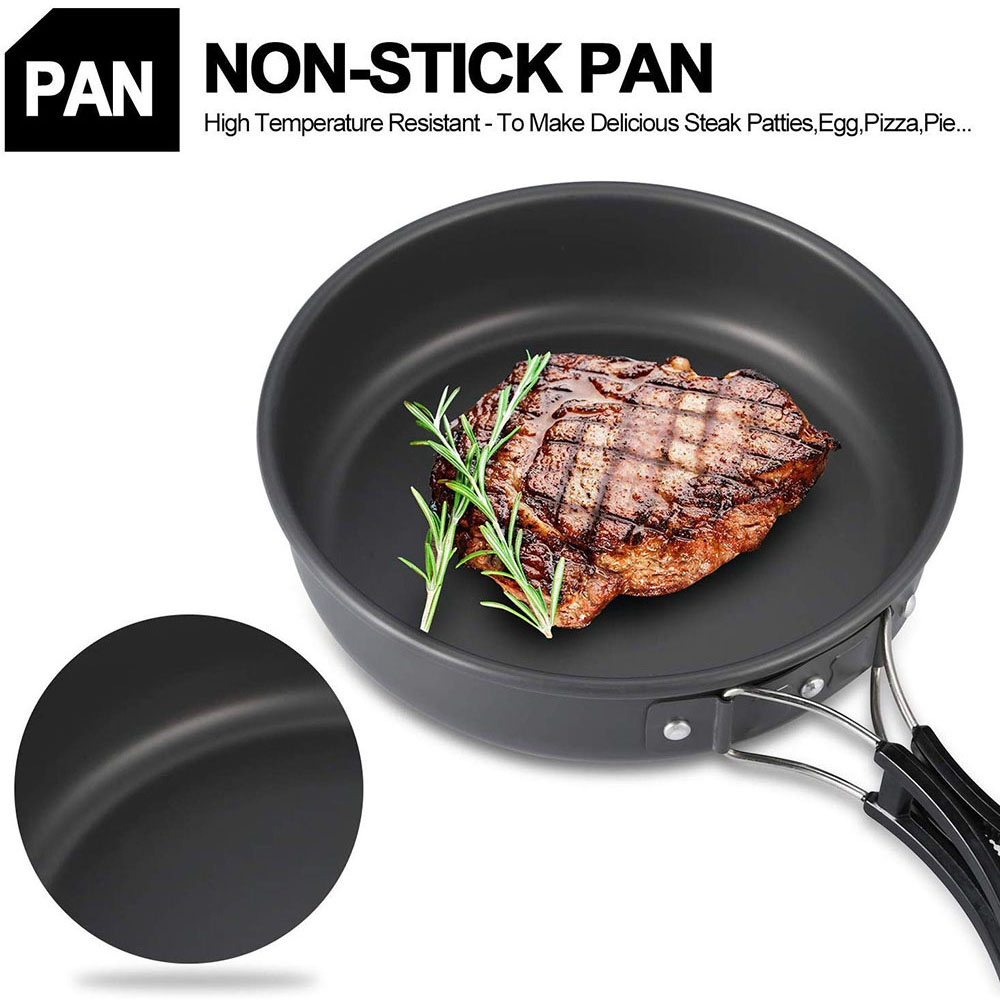アルミ合金製のアウトドアキャンプ用調理器具セット、鍋にこびり - Camping Cooking Set For 4 のレビューと価格